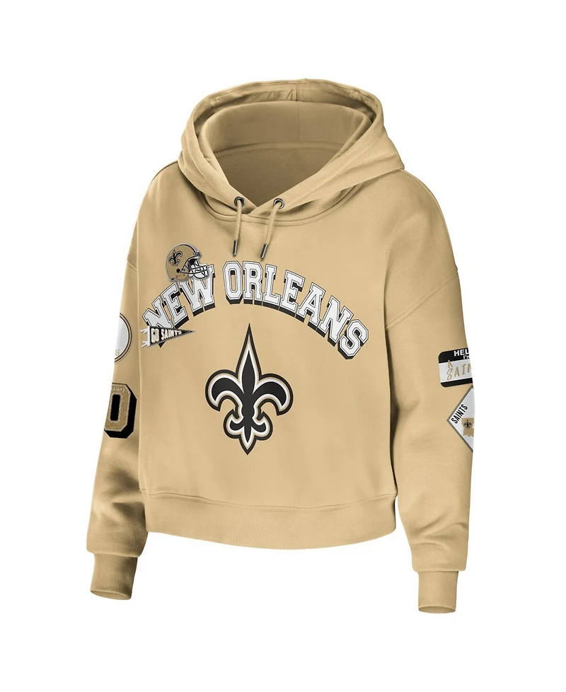 Wear by Erin Andrews Women's Gold New Orleans Saints Plus Modest Cropped Pullover Hoodie