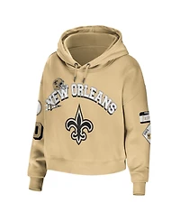 Wear by Erin Andrews Women's Gold New Orleans Saints Plus Modest Cropped Pullover Hoodie