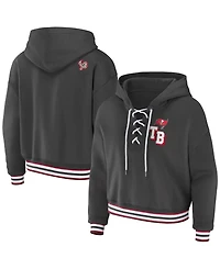 Wear by Erin Andrews Women's Pewter Tampa Bay Buccaneers Lace-Up Pullover Hoodie