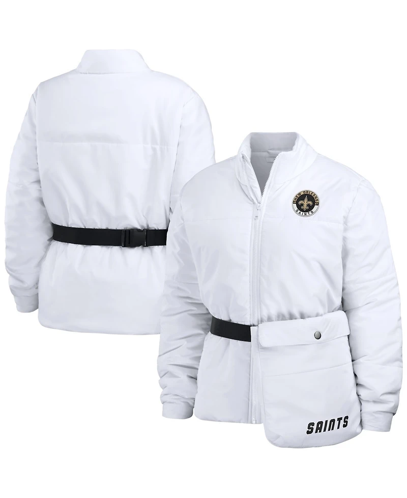 Wear by Erin Andrews Women's White New Orleans Saints Packaway Full-Zip Puffer Jacket