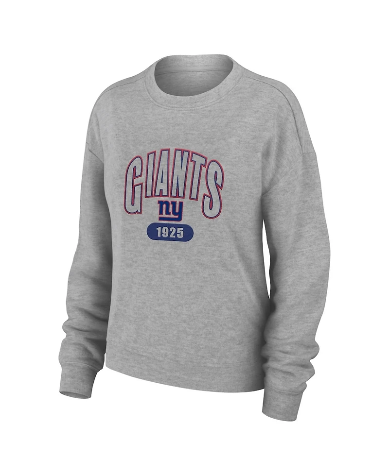 Wear by Erin Andrews Women's 2-Piece Heather Gray New York Giants Plus Knitted Tri-Blend Long Sleeve T-Shirt & Pants Lounge Set