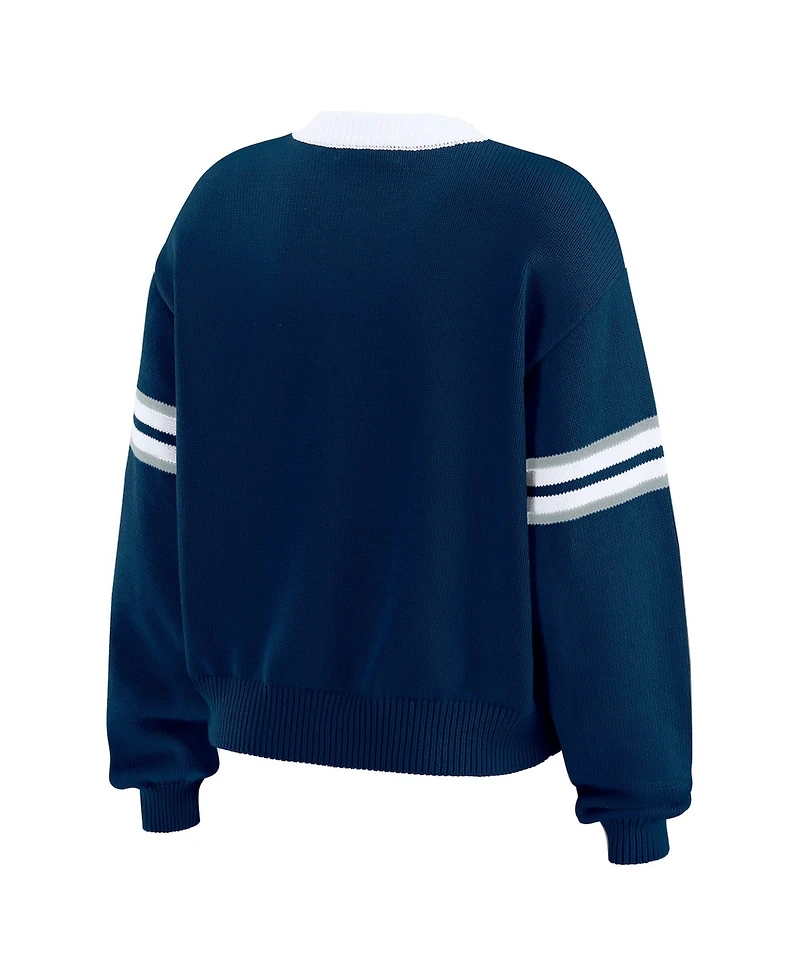 Wear by Erin Andrews Women's Navy Dallas Cowboys Lace-Up Sweater