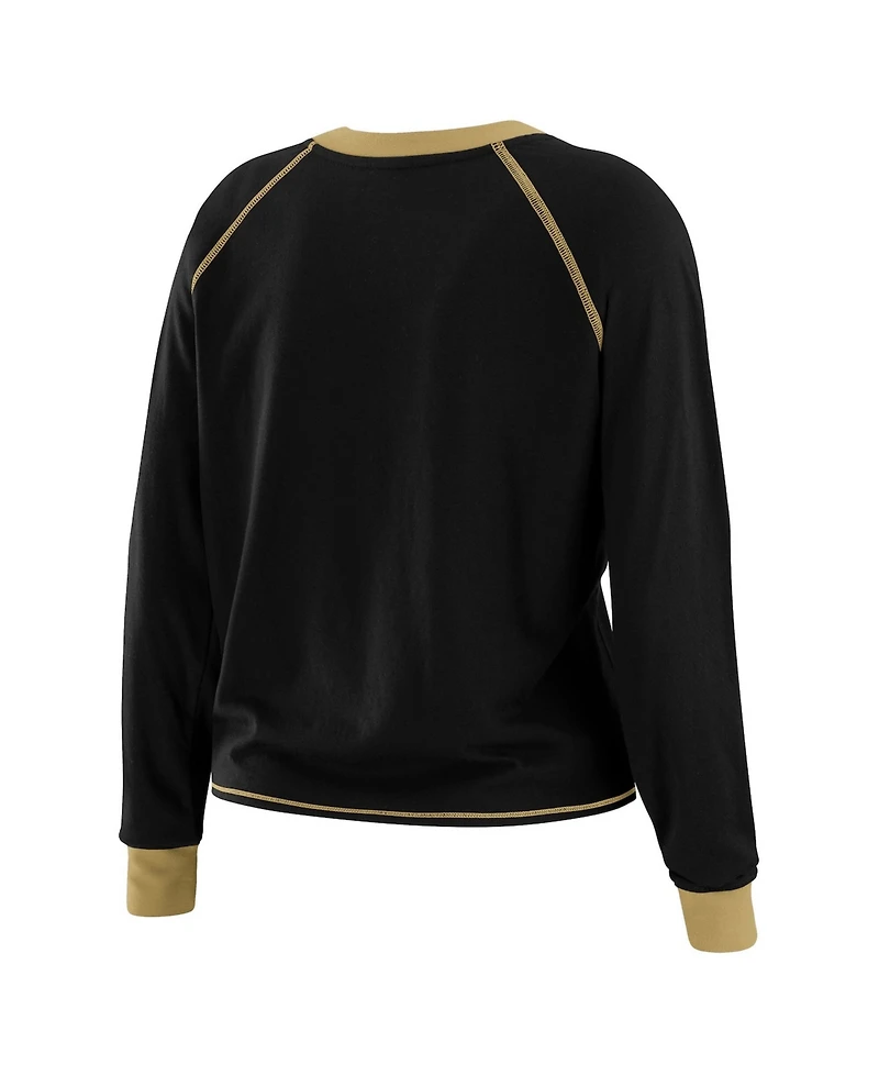 Wear by Erin Andrews Women's Black New Orleans Saints Tie-Front Long Sleeve T-Shirt