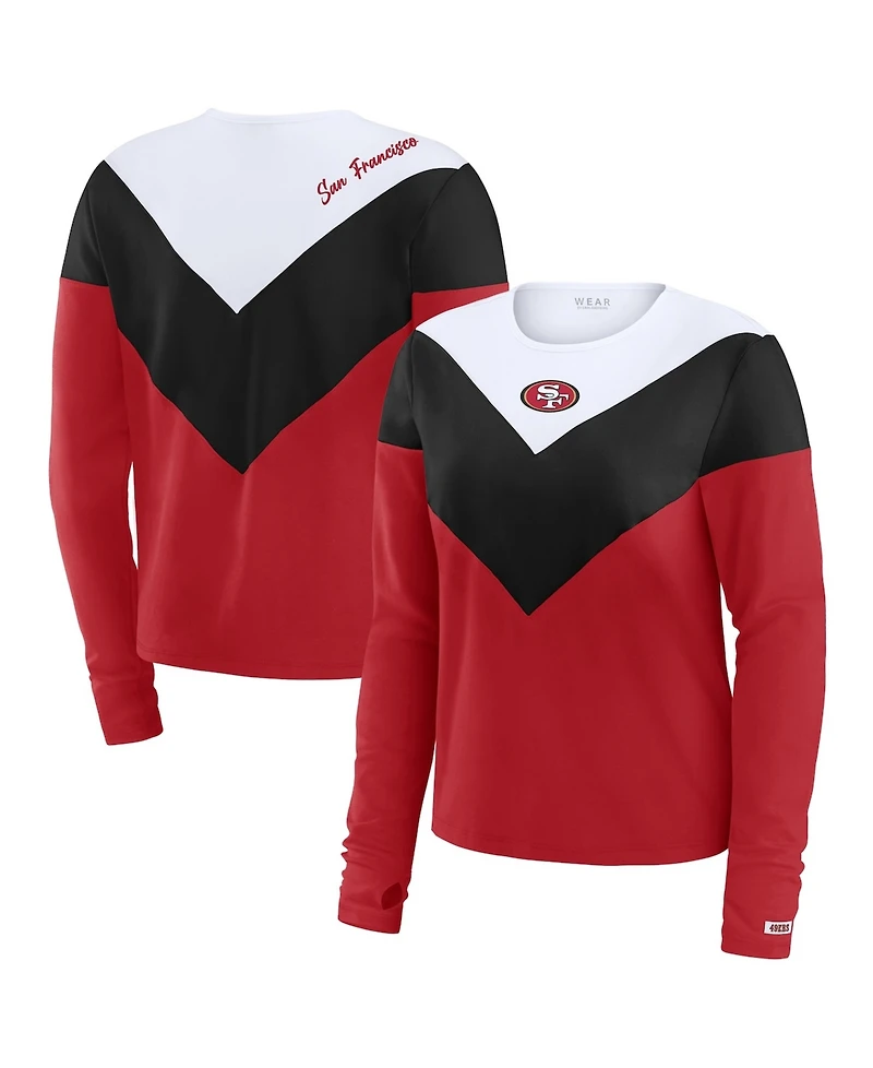 Wear by Erin Andrews Women's Scarlet/Black San Francisco 49ers Plus Chevron Tri-Blend Long Sleeve T-Shirt