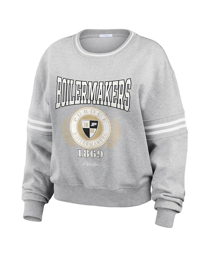 Wear by Erin Andrews Women's Heather Gray Purdue Boilermakers Classic Stripe Pullover Sweater