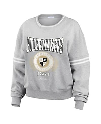 Wear by Erin Andrews Women's Heather Gray Purdue Boilermakers Classic Stripe Pullover Sweater