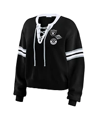 Wear by Erin Andrews Women's Black Las Vegas Raiders Lace-Up Pullover Sweatshirt