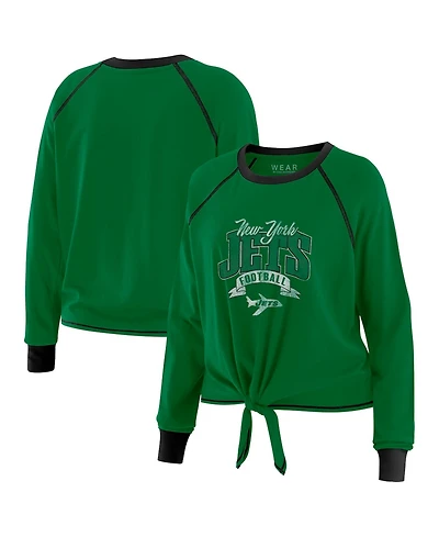 Wear by Erin Andrews Women's Green/Black New York Jets Tie-Front Long Sleeve Top