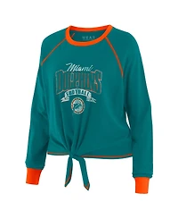 Wear by Erin Andrews Women's Aqua/Orange Miami Dolphins Tie-Front Long Sleeve Top