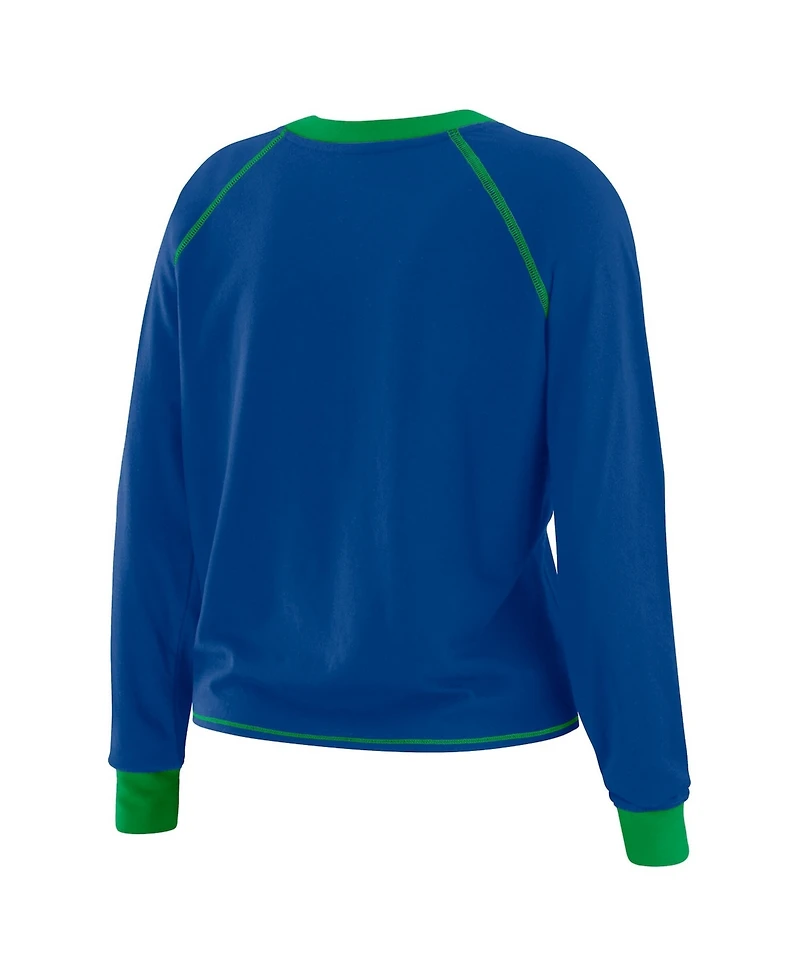 Wear by Erin Andrews Women's Royal/Green Seattle Seahawks Tie-Front Long Sleeve Top