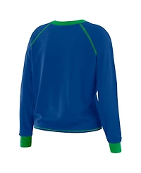 Wear by Erin Andrews Women's Royal/Green Seattle Seahawks Tie-Front Long Sleeve Top