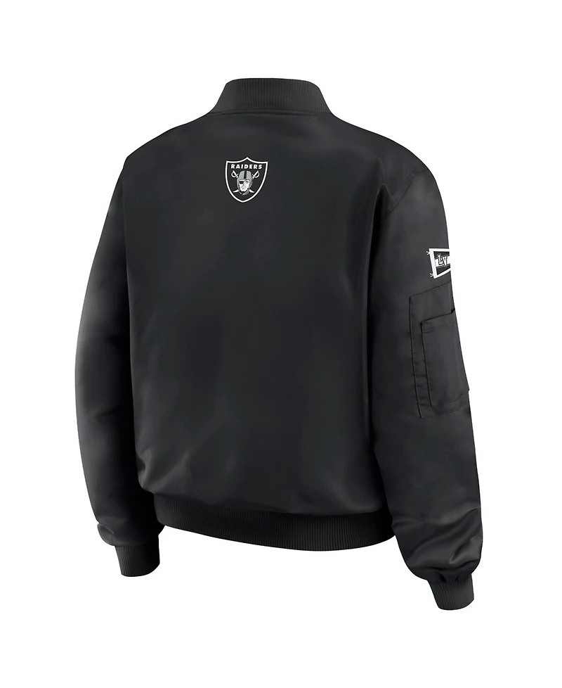 Wear by Erin Andrews Women's Black Las Vegas Raiders Patch Full-Zip Bomber Jacket