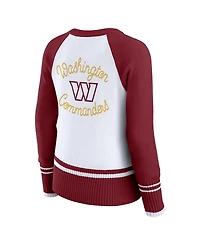 Wear by Erin Andrews Women's White/Burgundy Washington Commanders Color Block Raglan Sweater
