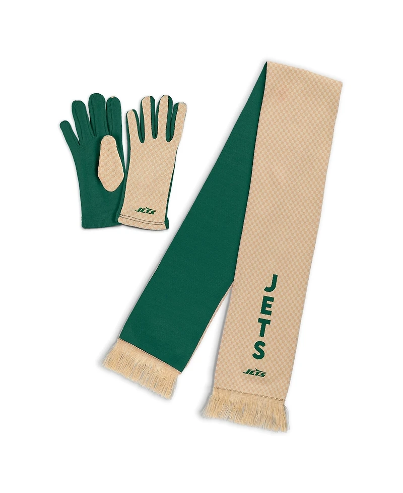 Wear by Erin Andrews Women's New York Jets Tonal Microcheck Scarf Glove Set