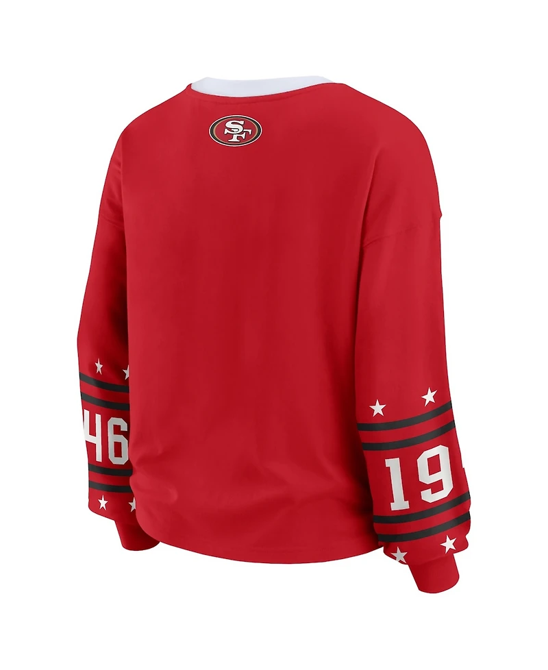 Wear by Erin Andrews Women's Scarlet San Francisco 49ers Plus Sport Long-Sleeve T-Shirt