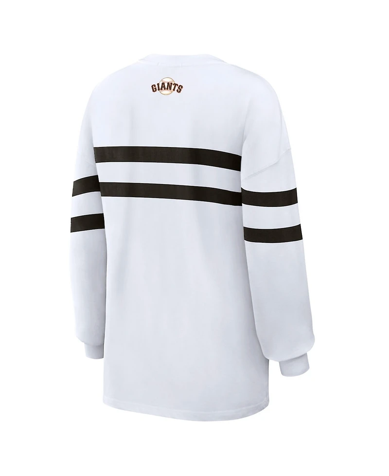 Wear by Erin Andrews Women's White San Francisco Giants Oversized Long Sleeve Striped T-Shirt