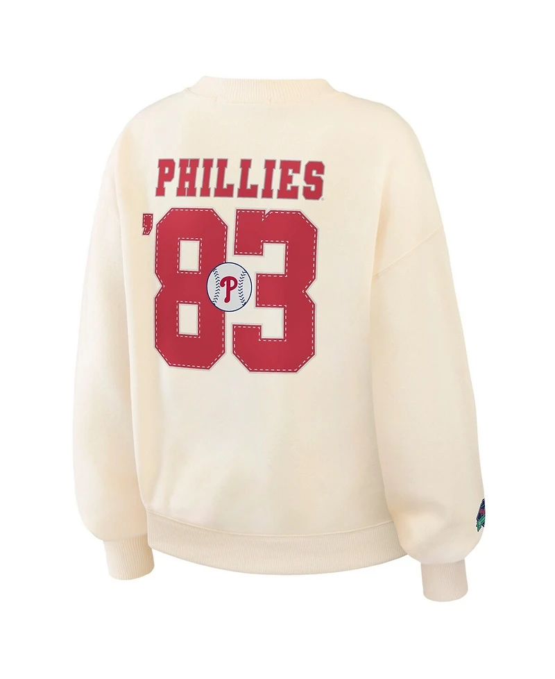 Wear by Erin Andrews Women's Cream Philadelphia Phillies Heavyweight Crew Neck Sweatshirt