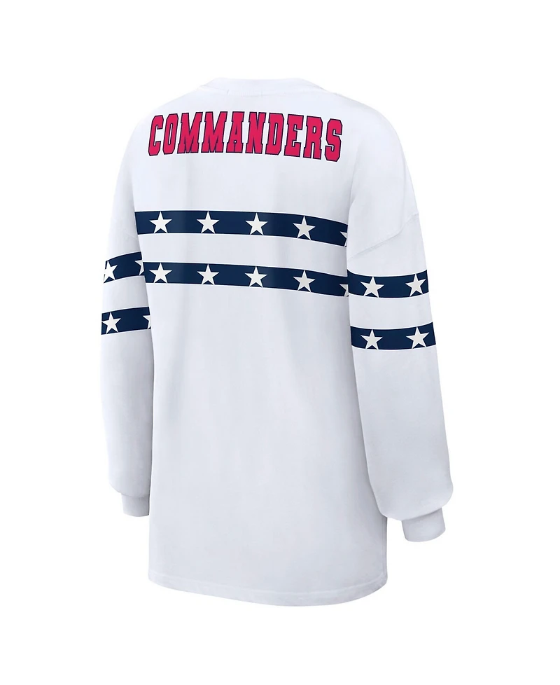 Wear by Erin Andrews Women's White Washington Commanders Americana Stripe Long Sleeve T-Shirt