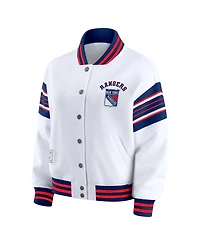 Wear by Erin Andrews Women's White/Blue New York Rangers Full-Snap Fleece Sweatshirt Jacket