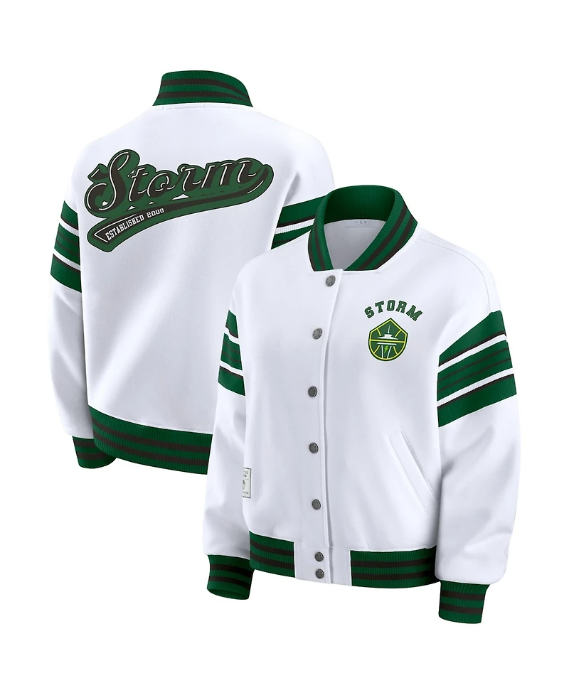 Wear by Erin Andrews Women's White/Green Wnba Full-Snap Fleece Sweatshirt Jacket