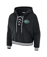 Wear by Erin Andrews Women's Black New York Jets Lace-Up Fleece Hoodie