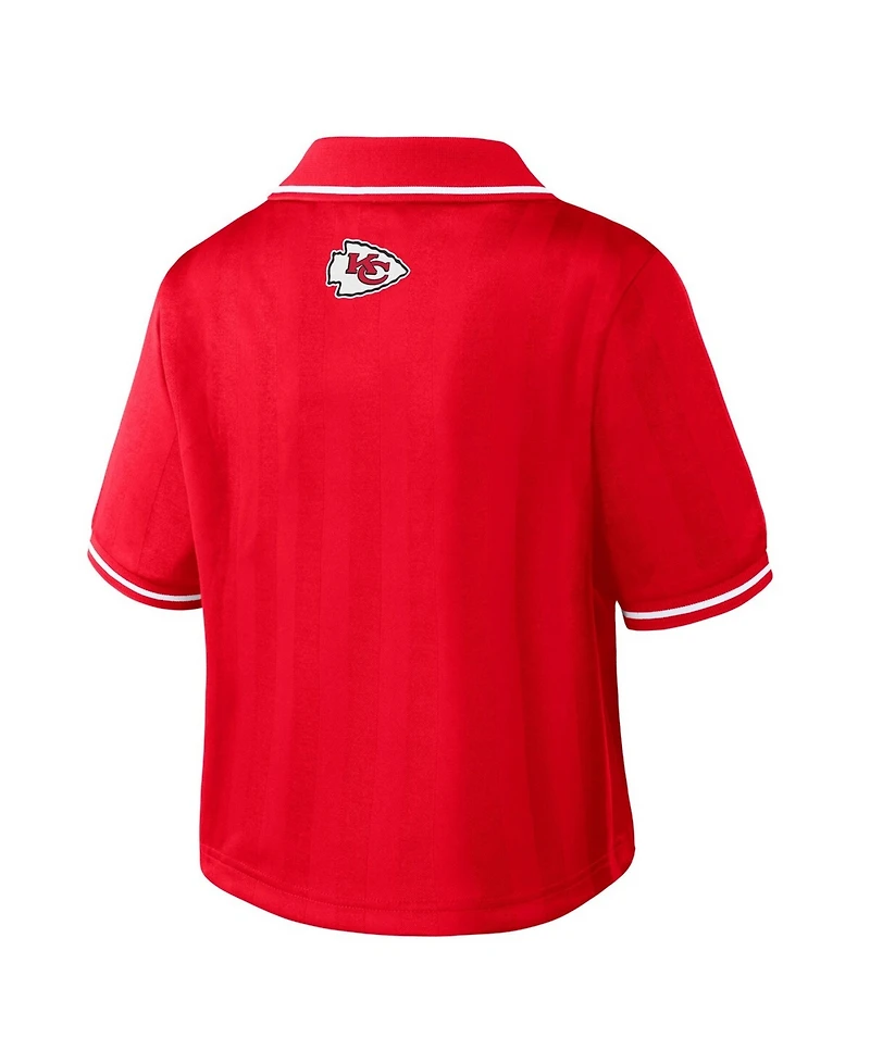 Wear by Erin Andrews Women's Red Kansas City Chiefs Cropped Jersey Polo Shirt