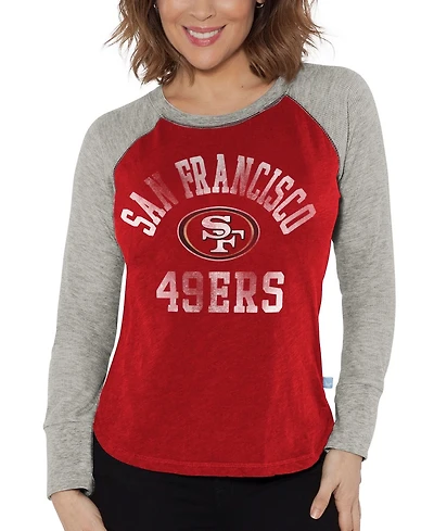 G-iii 4Her by Carl Banks Women's Scarlet/Heather Gray San Francisco 49ers Waffle Knit Raglan Long Sleeve T-Shirt