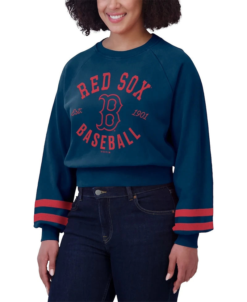 Wear by Erin Andrews Women's Navy Boston Red Sox Vintage Washed Cropped Pullover Sweatshirt