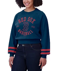Wear by Erin Andrews Women's Navy Boston Red Sox Vintage Washed Cropped Pullover Sweatshirt