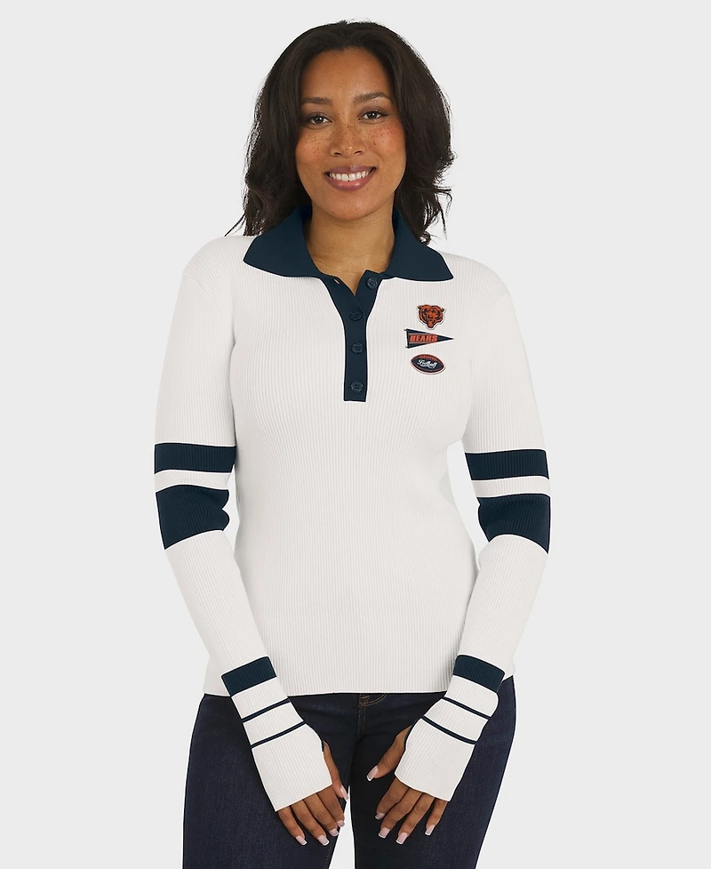 Wear by Erin Andrews Women's White Chicago Bears Ribbed Henley Polo Sweater