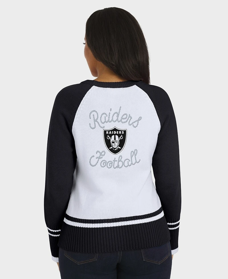Wear by Erin Andrews Women's White/Black Las Vegas Raiders Color block Raglan Sweater