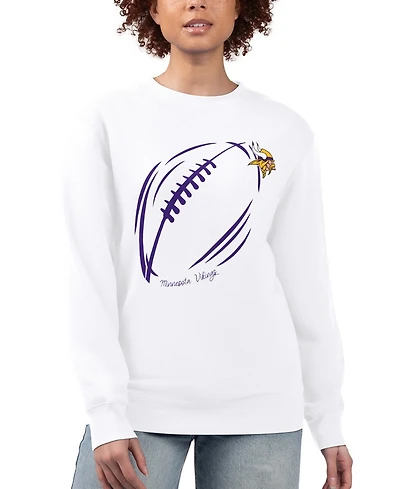 G-iii 4Her by Carl Banks Women's White Minnesota Vikings Football Logo Graphic Fleece Tri-Blend Pullover Sweatshirt