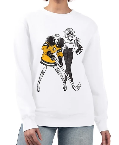 G-iii 4Her by Carl Banks Women's White Pittsburgh Penguins Hockey Girls Team Graphic Fleece Pullover Sweatshirt