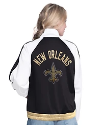 G-iii 4Her by Carl Banks Women's White/Black New Orleans Saints Rally Rhinestone Full-Zip Track Jacket