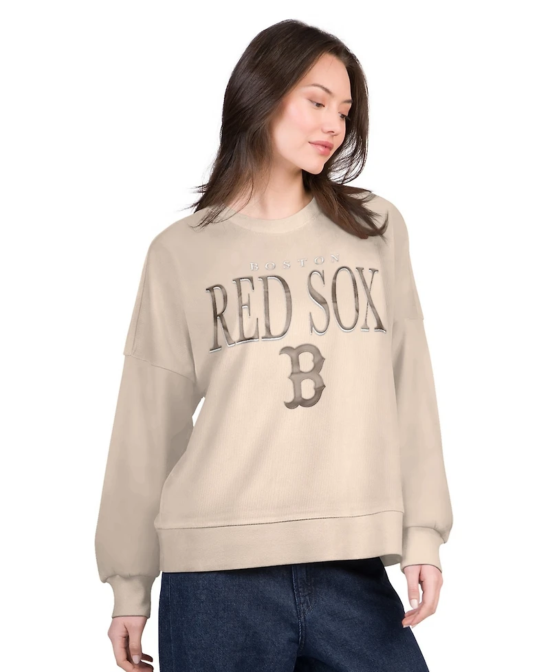 G-iii 4Her by Carl Banks Women's Sand Boston Red Sox Oversized Vet Ii Sweatshirt