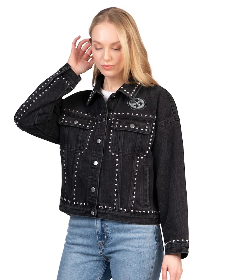 G-iii 4Her by Carl Banks Women's Black Pittsburgh Steelers Pit Stop Crew Ii Full-Button Denim Jacket