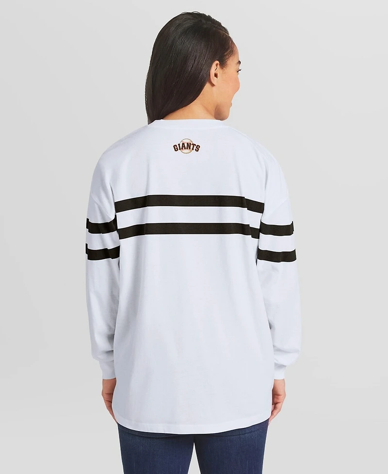Wear by Erin Andrews Women's White San Francisco Giants Oversized Long Sleeve Striped T-Shirt