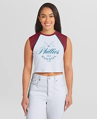 Wear by Erin Andrews Women's White Philadelphia Phillies Cooperstown Cropped Raglan Tank Top