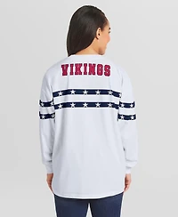 Wear by Erin Andrews Women's White Minnesota Vikings Americana Stripe Long Sleeve T-Shirt
