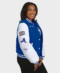Wear by Erin Andrews Women's Blue/White New York Rangers Varsity Full-Snap Puffer Jacket