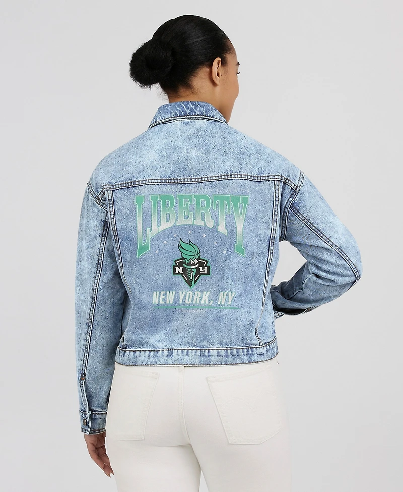 Wear by Erin Andrews Women's Blue New York Liberty Full-Snap Denim Jacket
