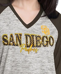G-iii 4Her by Carl Banks Women's Brown/Heather Brown San Diego Padres Speed Training 3/4-Sleeve Rhinestone V-Neck T-Shirt