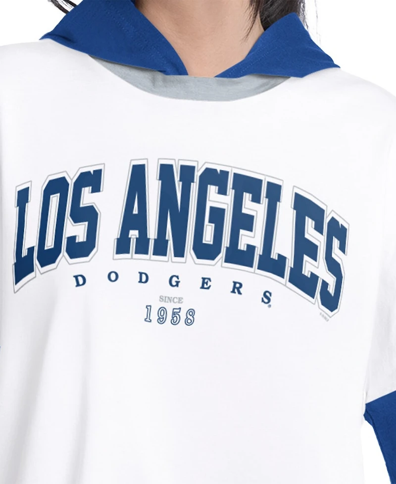G-iii 4Her by Carl Banks Women's White/Royal Los Angeles Dodgers Key Player Oversized Hooded Long Sleeve T-Shirt