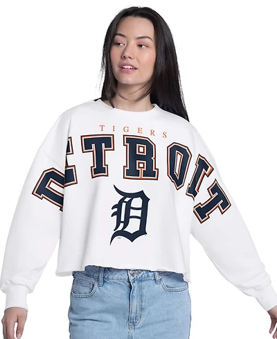 G-iii 4Her by Carl Banks Women's White Detroit Tigers Bleachers Cropped Pullover Sweatshirt