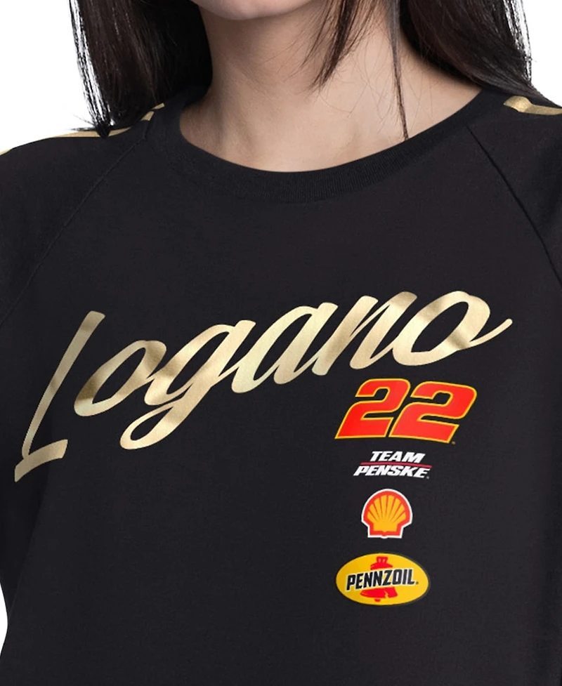 G-iii 4Her by Carl Banks Women's Black Joey Logano Cropped Classic Play Gold Trim Raglan T-Shirt