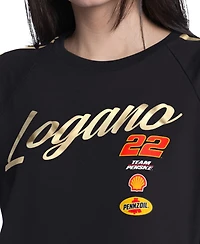 G-iii 4Her by Carl Banks Women's Black Joey Logano Cropped Classic Play Gold Trim Raglan T-Shirt