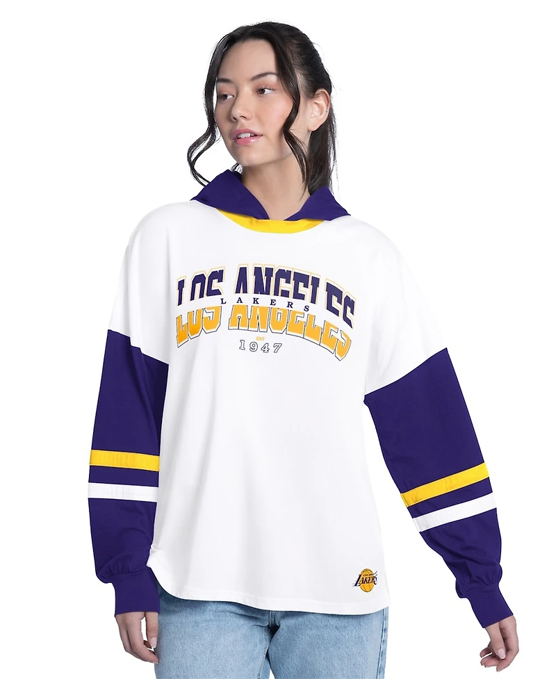 G-iii 4Her by Carl Banks Women's White/Purple Los Angeles Lakers Key Player Oversized Hooded Long Sleeve T-Shirt