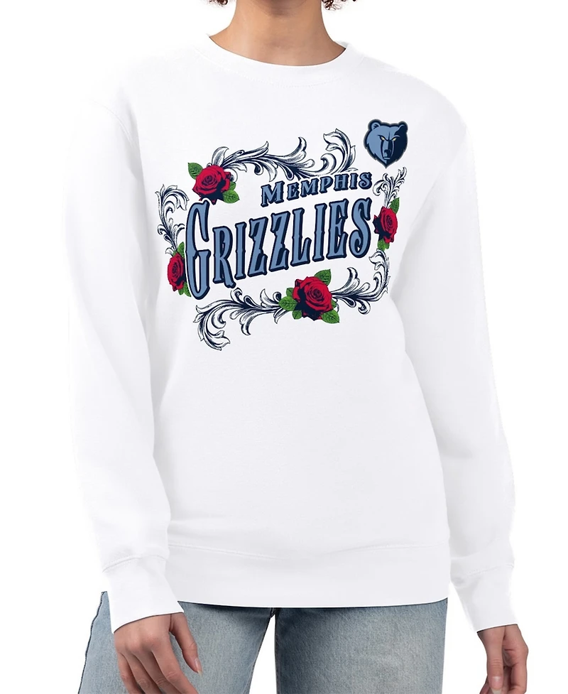 G-iii 4Her by Carl Banks Women's White Memphis Grizzlies Roses Fleece Tri-Blend Sweatshirt