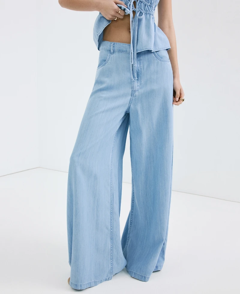 Mango Women's Mid-Rise Palazzo Jeans