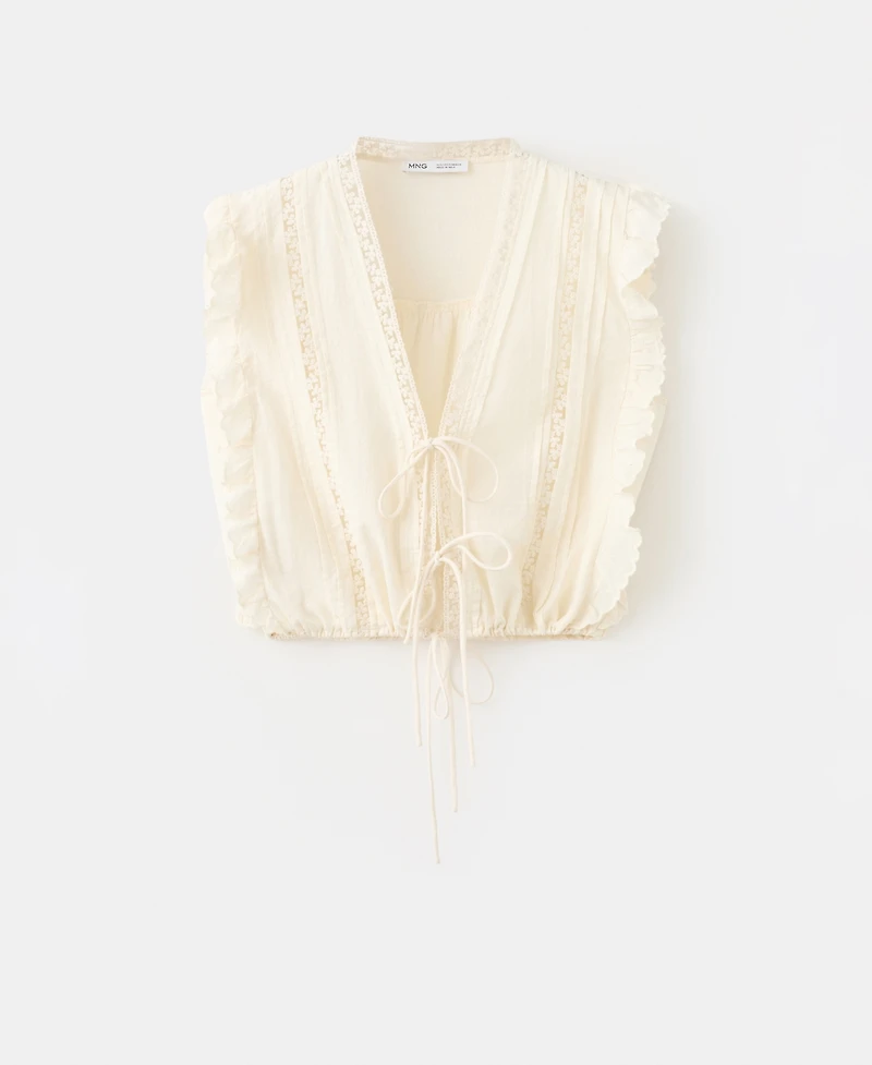 Mango Women's Cotton Ruffled Lace Blouse